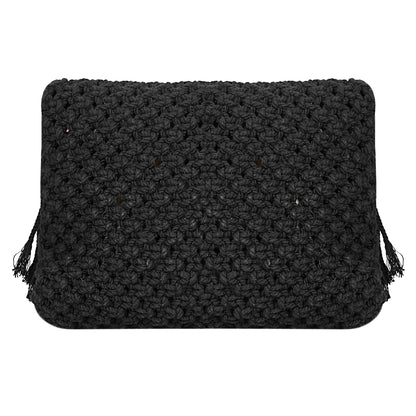 Trend Overseas Teenager Kids Women/Girl Handwoven Crochet Macrame Cotton rope Handbag Crossbody Bag cum Clutch (Black)