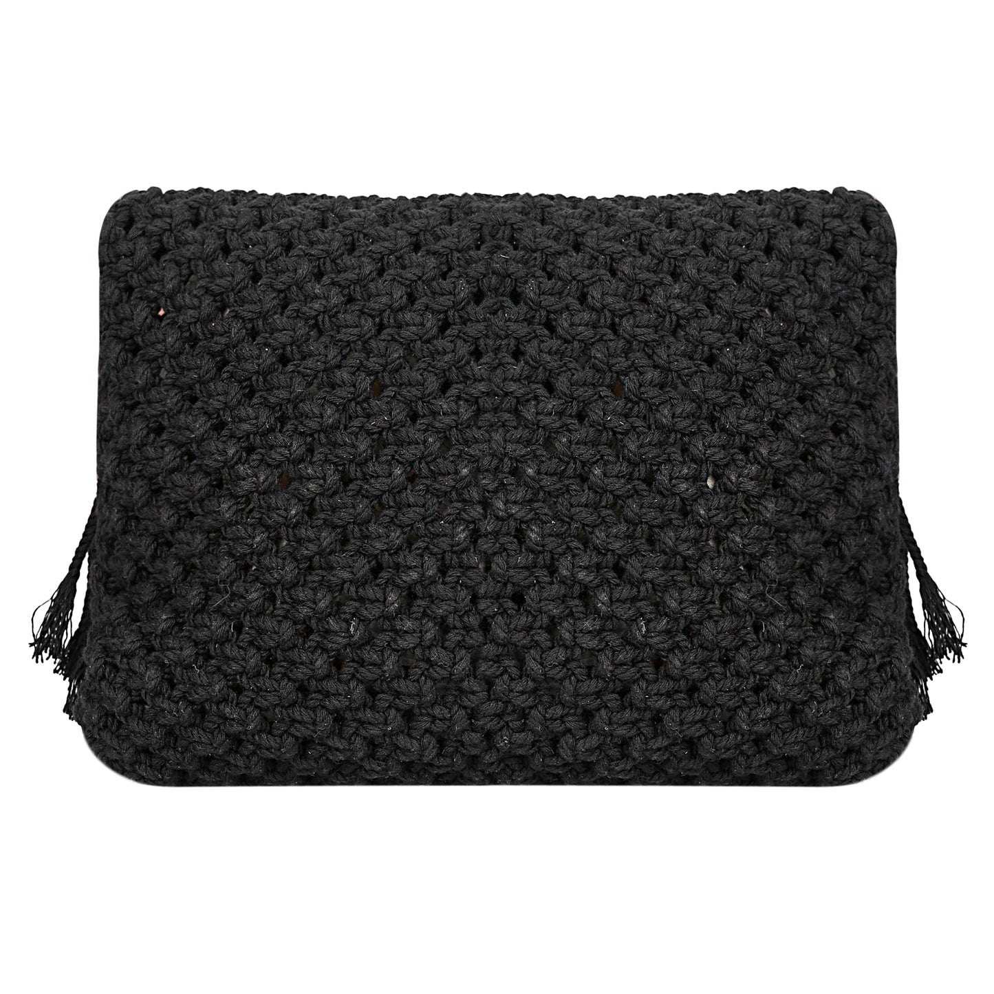 Trend Overseas Teenager Kids Women/Girl Handwoven Crochet Macrame Cotton rope Handbag Crossbody Bag cum Clutch (Black)