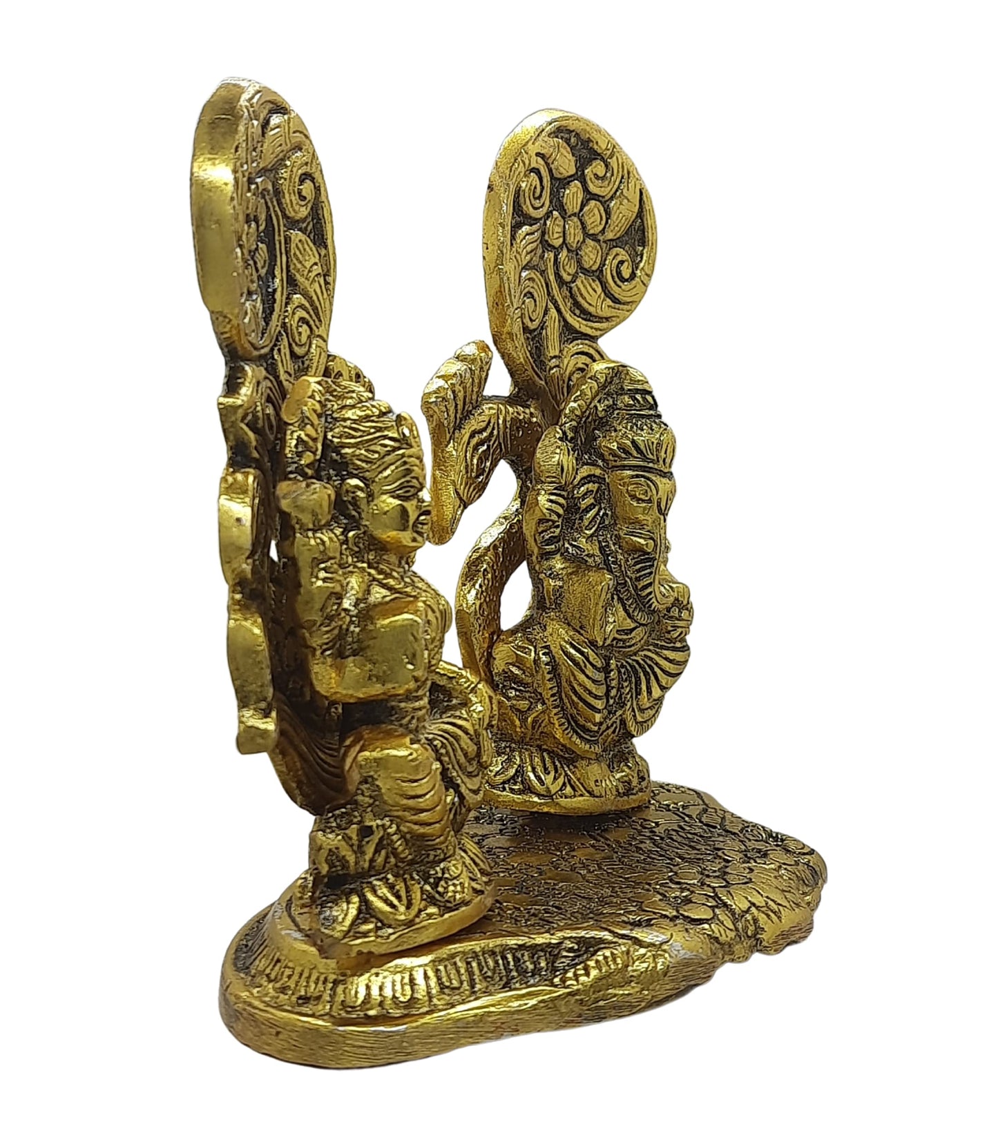 Trend Overseas Antique Golden Metal Laxmi Ganesh Murti Idol Metal Lakshmi Ganesha Showpiece Statue for Diwali Puja Homedecor