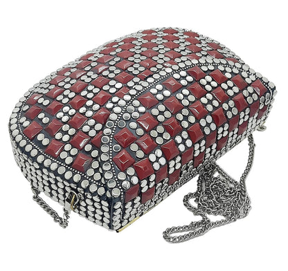 Trend Overseas Silver metal Beaded Ethnic purse Girls Bridal Bag cross body bag for women/Girl party clutch Metal clutches Vintage Brass