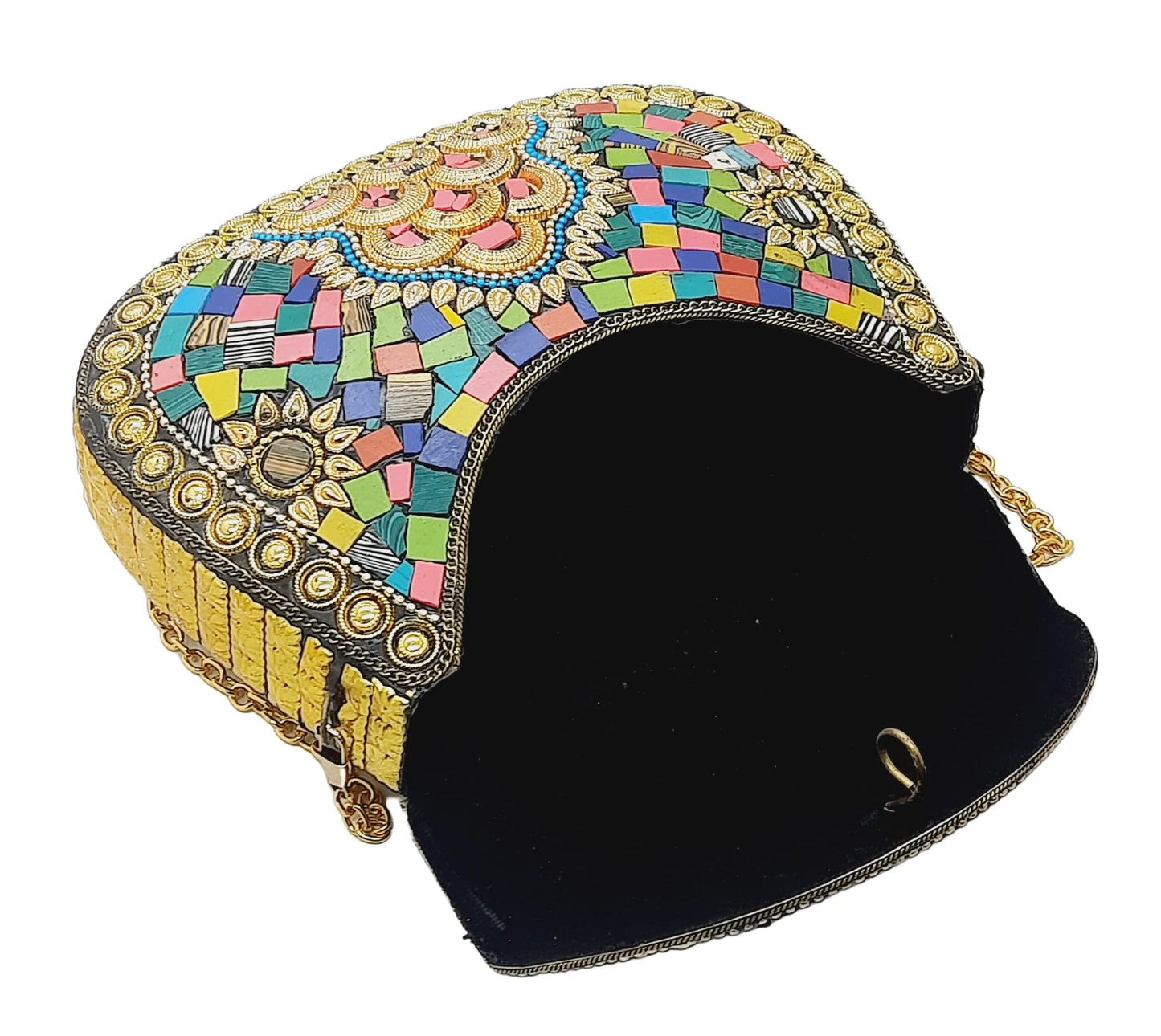 Trend Overseas Multi Color Stones Metal clutch Large Bag Mosaic clutch Wallet purse party bag for women Wedding Box