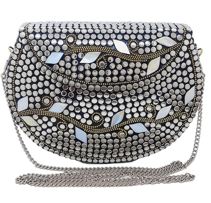 Trend Overseas Silver Beads Ethnic purse Girls Bridal Bag cross body bag for women/Girl party clutch Metal clutches