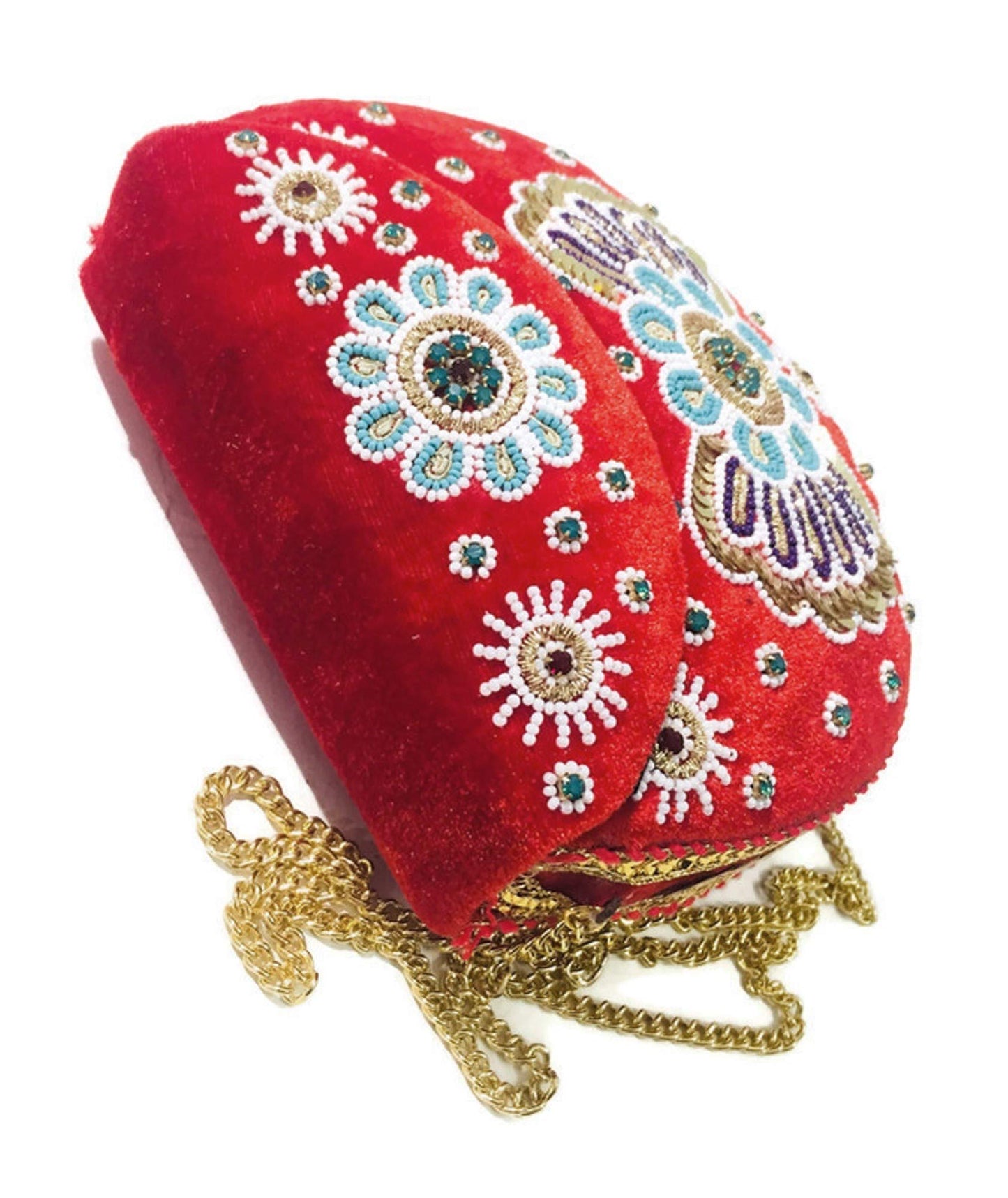 Trend Overseas Velvet Embroidery Beaded Ethnic purse Girls Bridal Bag cross body party Metal bag