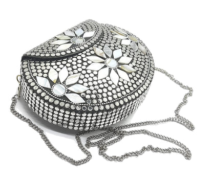 Trend Overseas Silver metal Beaded Ethnic purse Girls Bridal Bag cross body bag for women/Girl party clutch Metal clutches Vintage Brass