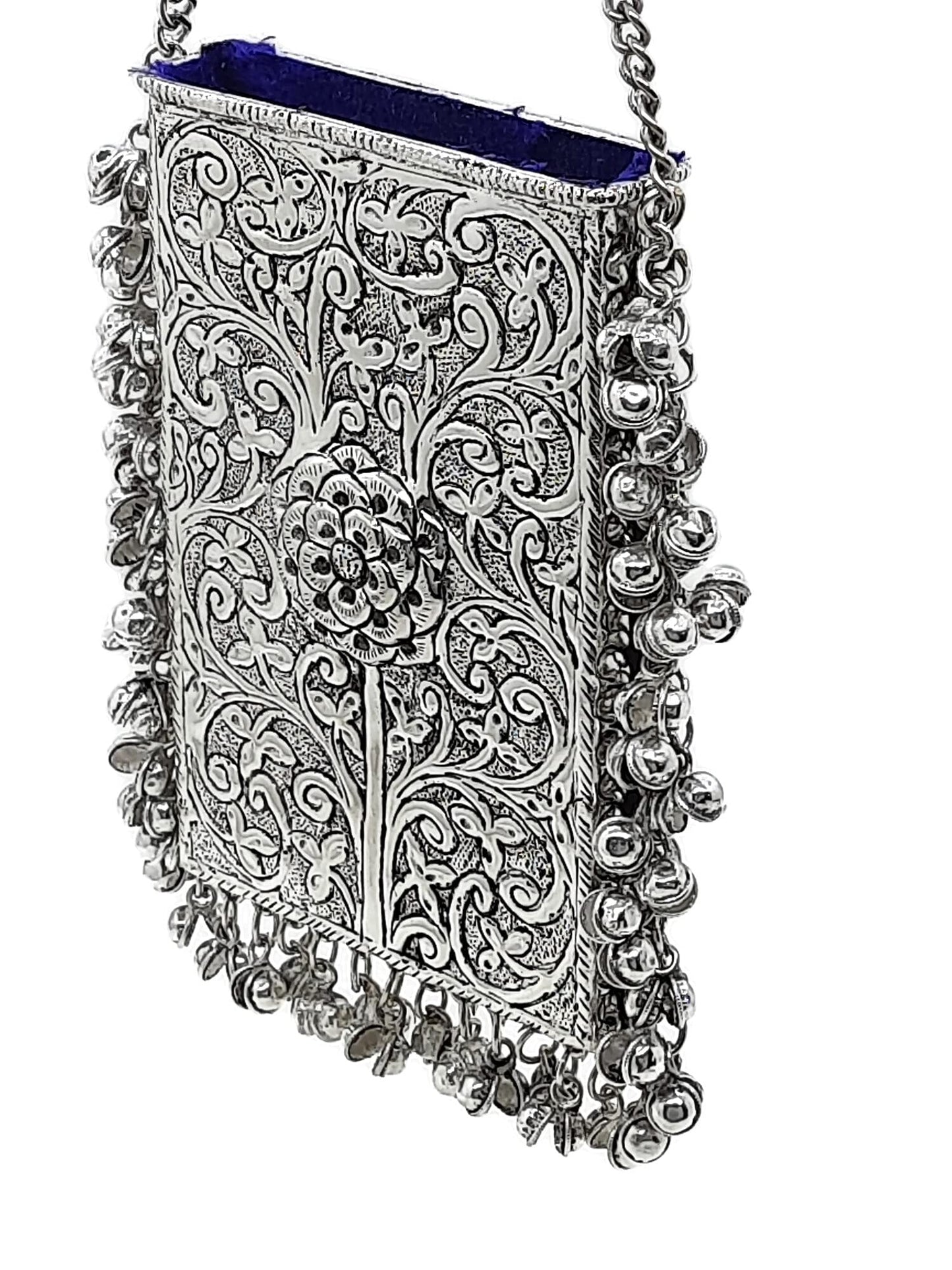 Trend Overseas Silver Metal bag Mobile Cellphone Holder Phone Pouch Cover and Sari Hook for Women Saree Clutch