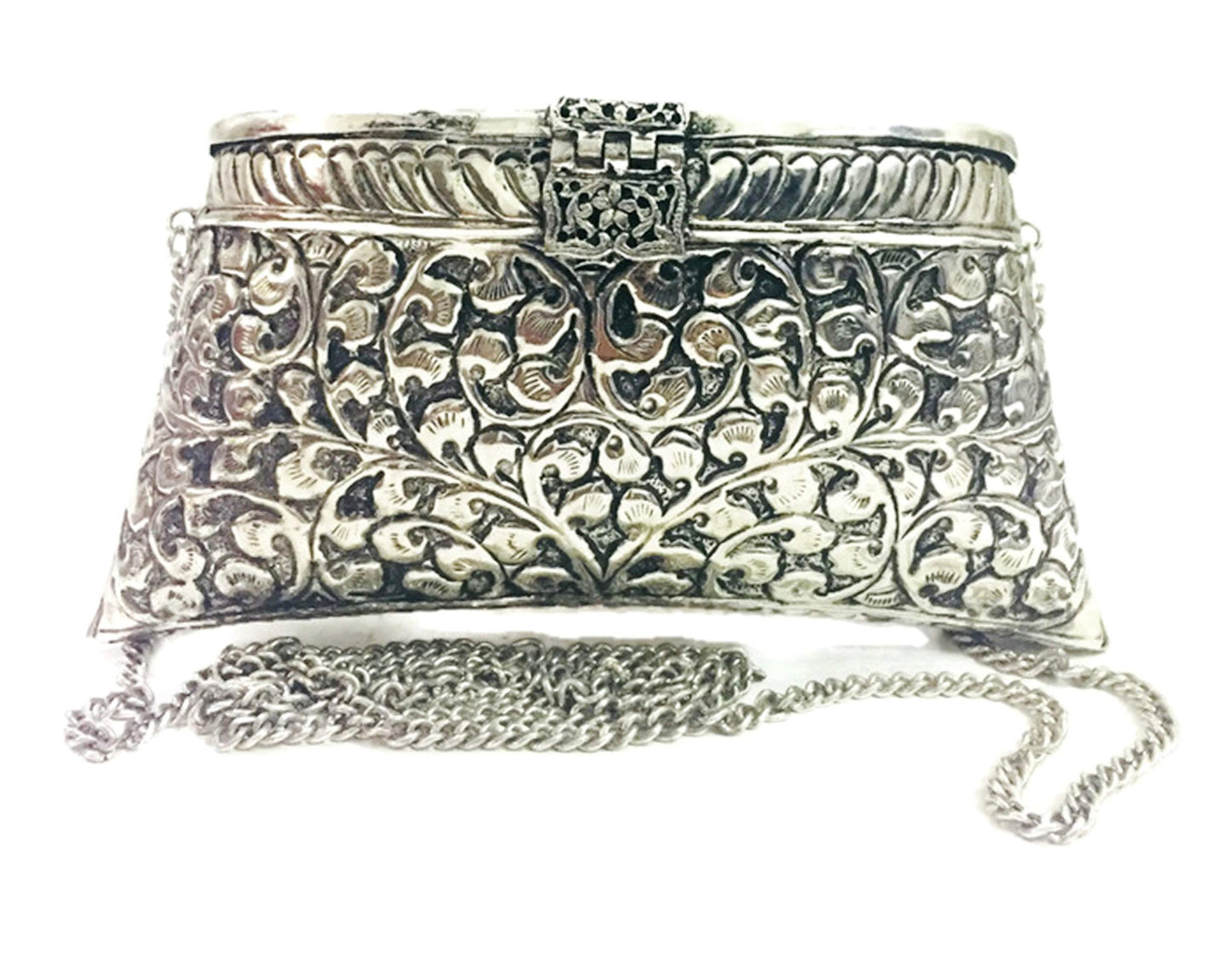 Trend Overseas Silver Vintage Brass antique Ethnic clutch Handmade Women metal clutch Bag Party bag