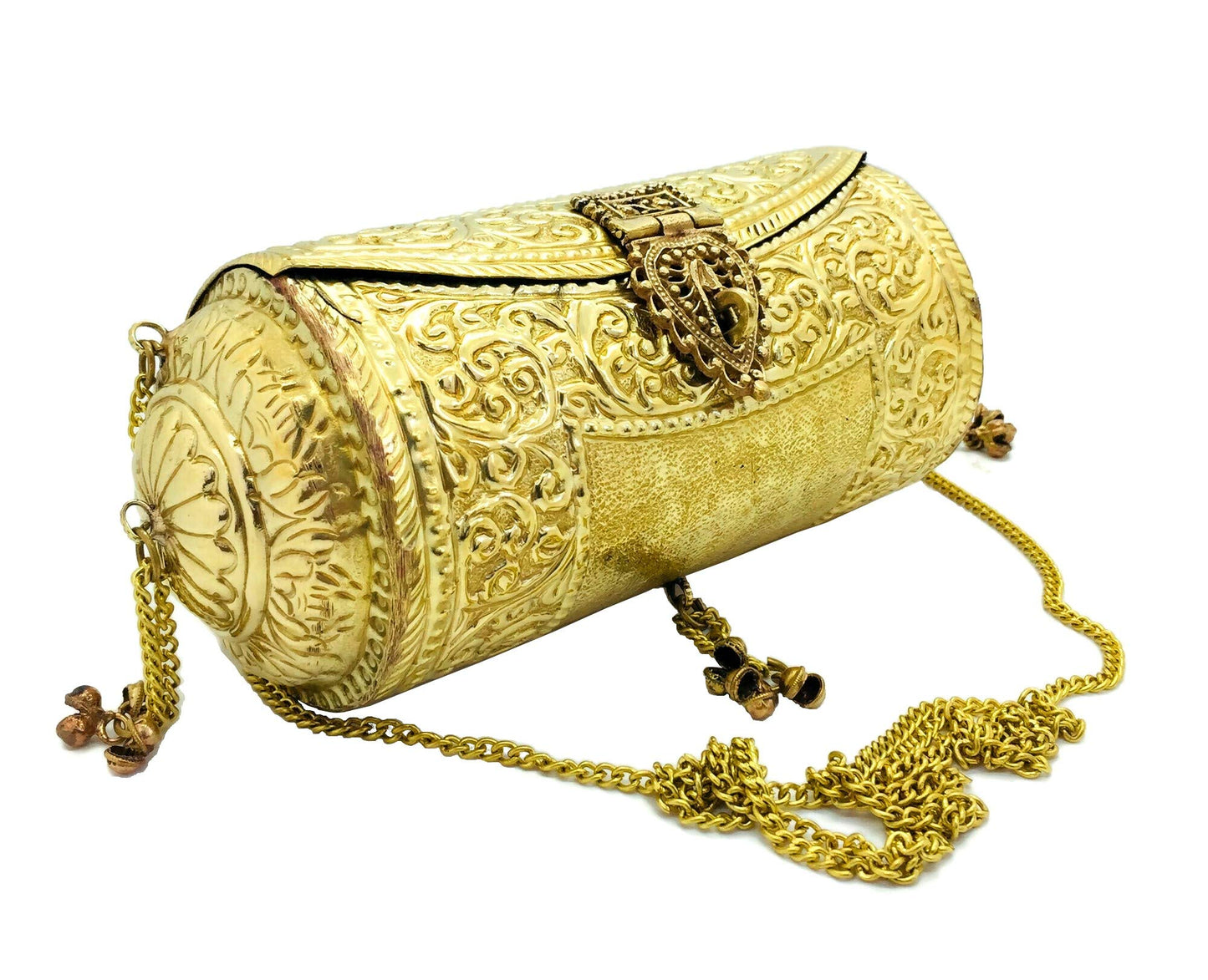 Trend Overseas Handmade Ethnic gift Brass Metal bag antique bridal clutch round long