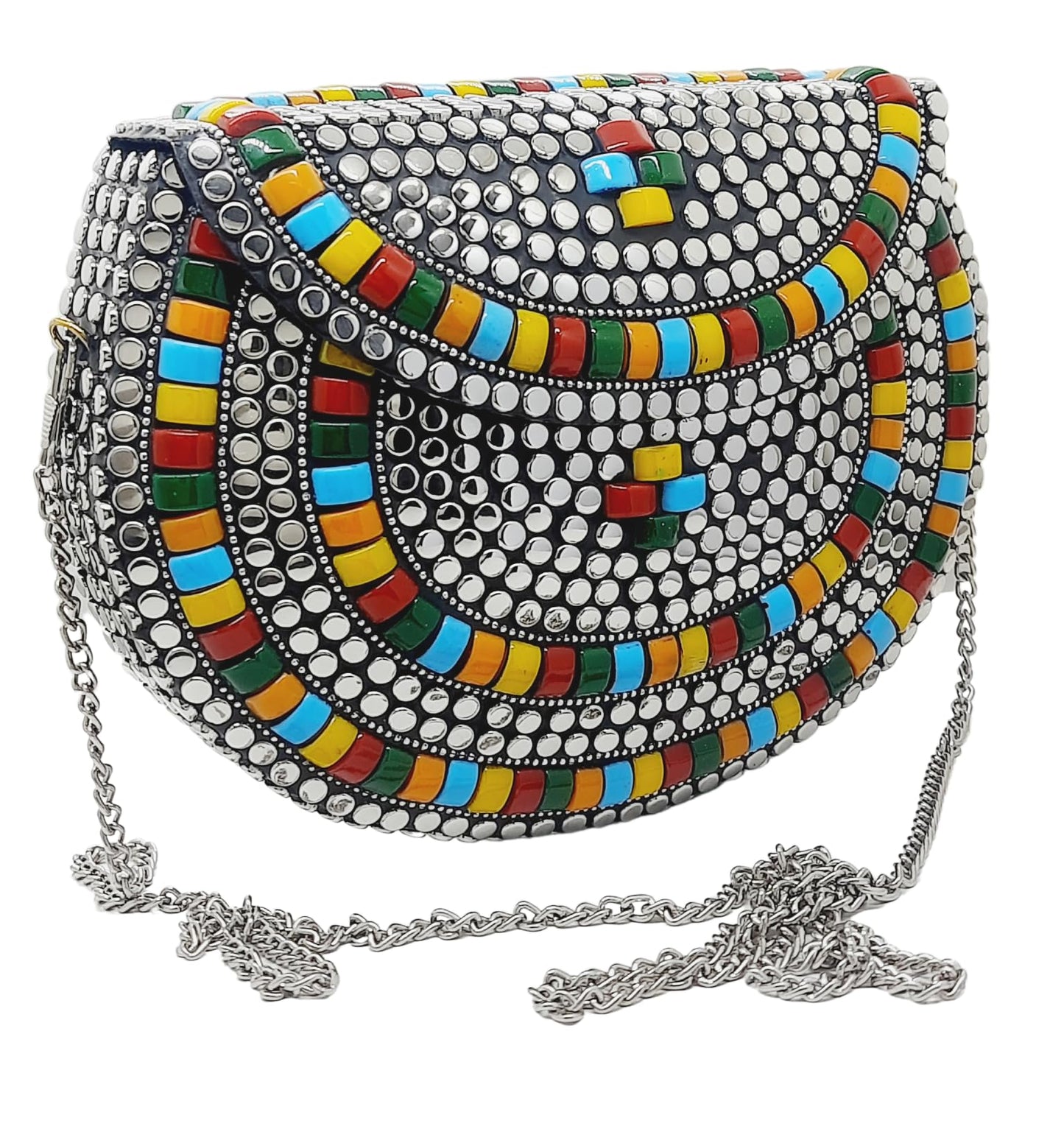 Trend Overseas Silver metal Beaded Ethnic purse Girls Bridal Bag cross body bag for women/Girl party clutch Metal clutches Vintage Brass