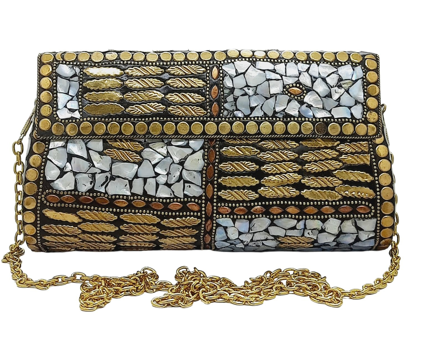 Trend Overseas Handmade mosaic metal bag Stone Ethnic Indian Women/Girls Bridal metal clutch party sling bag