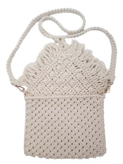 Trend Overseas Handwoven Off-White Crochet Craft Macrame Bag Multi-Purpose Summer Tote Handbag