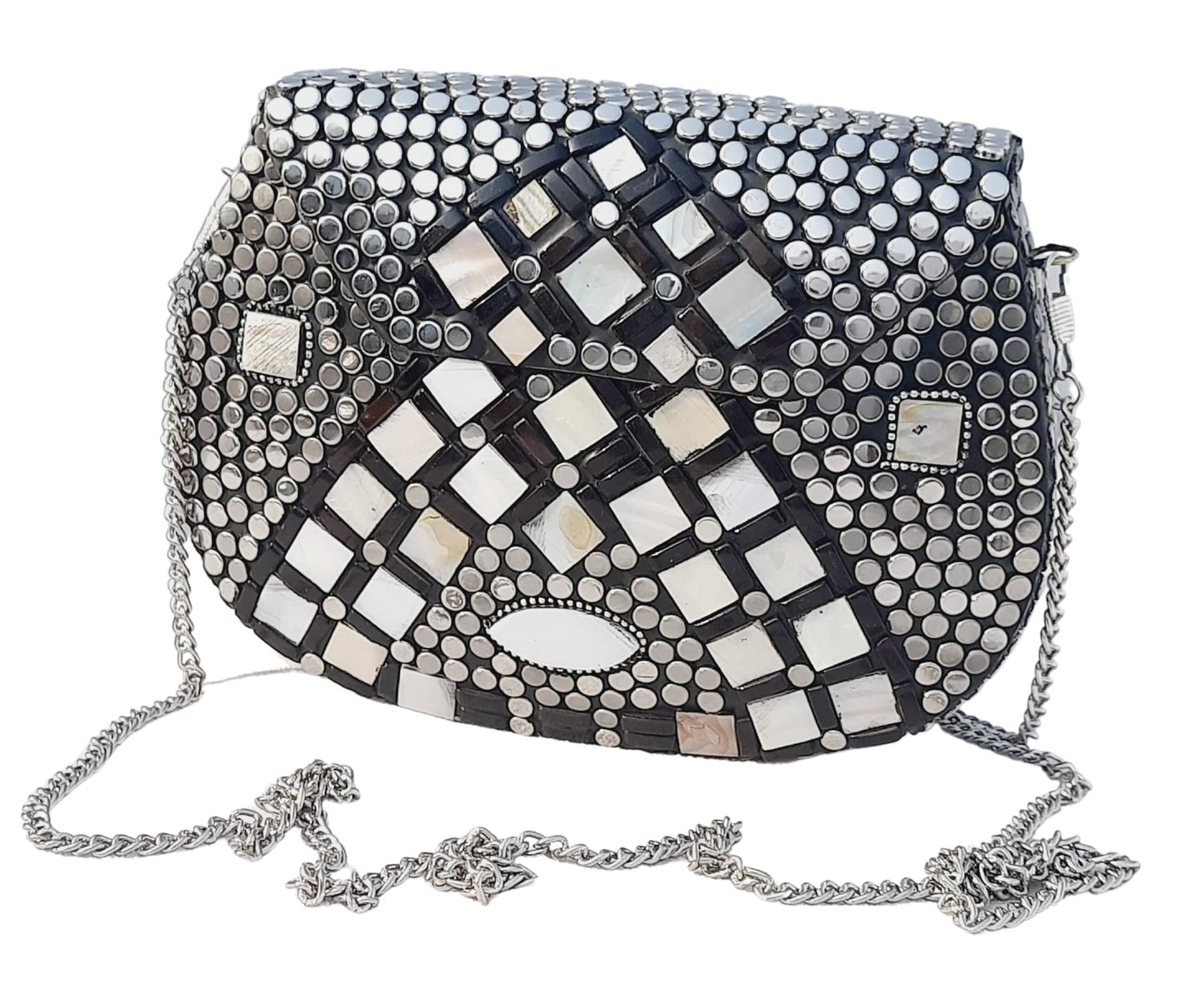 Trend Overseas Silver metal Beaded Ethnic purse Girls Bridal Bag cross body bag for women/Girl party clutch Metal clutches Vintage Brass