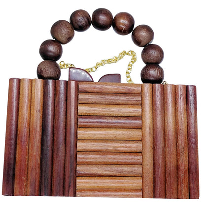 Trend Overseas Women's Wooden Rectangle Ethnic Clutch Bag/Bridal Purse/Handle Clutch