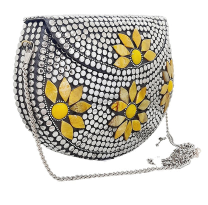 Trend Overseas Multicolor Silver Beads Ethnic Clutch Purse Bridal Bag cross body bag for women/Girl party