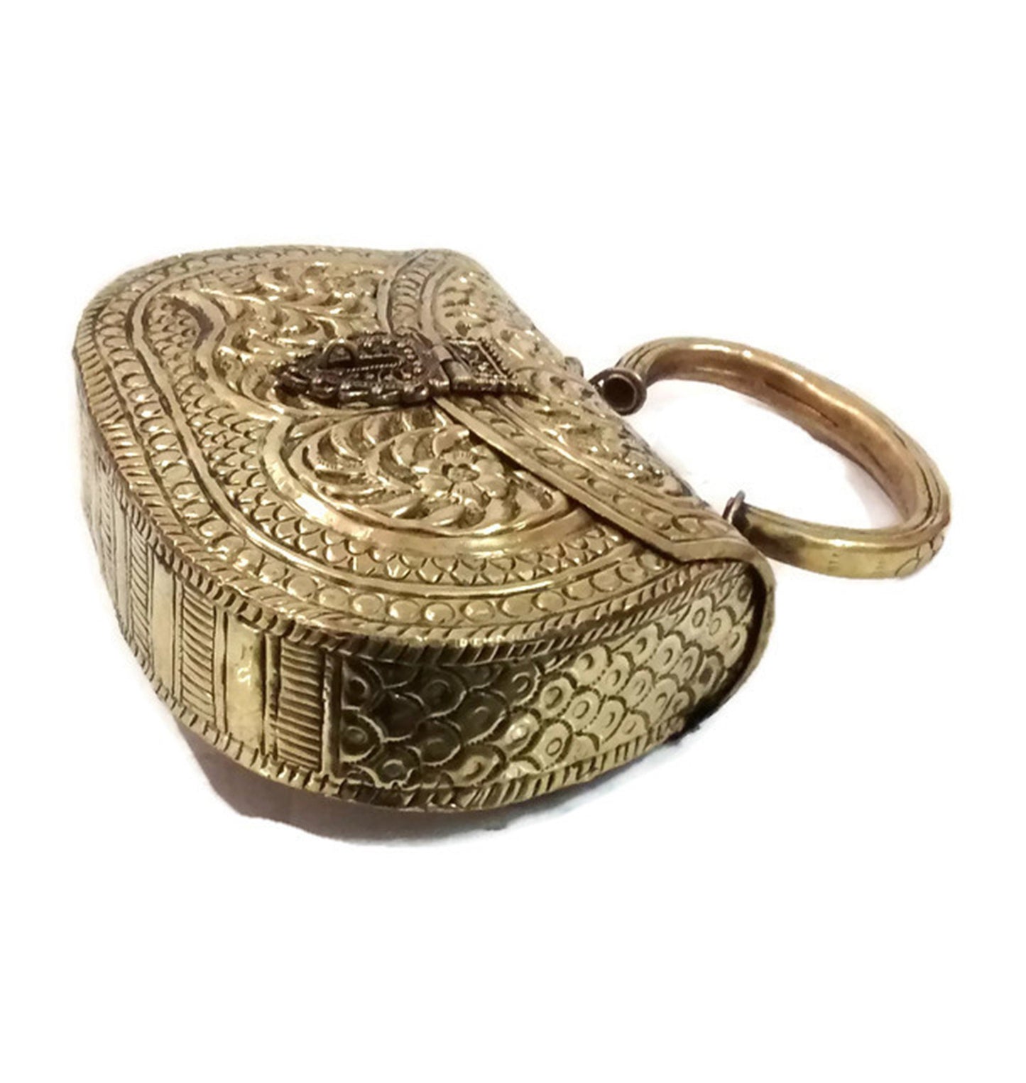 Trend Overseas Women's Vintage Handmade Brass Metal Hand Carving Clutches Handbag For Party