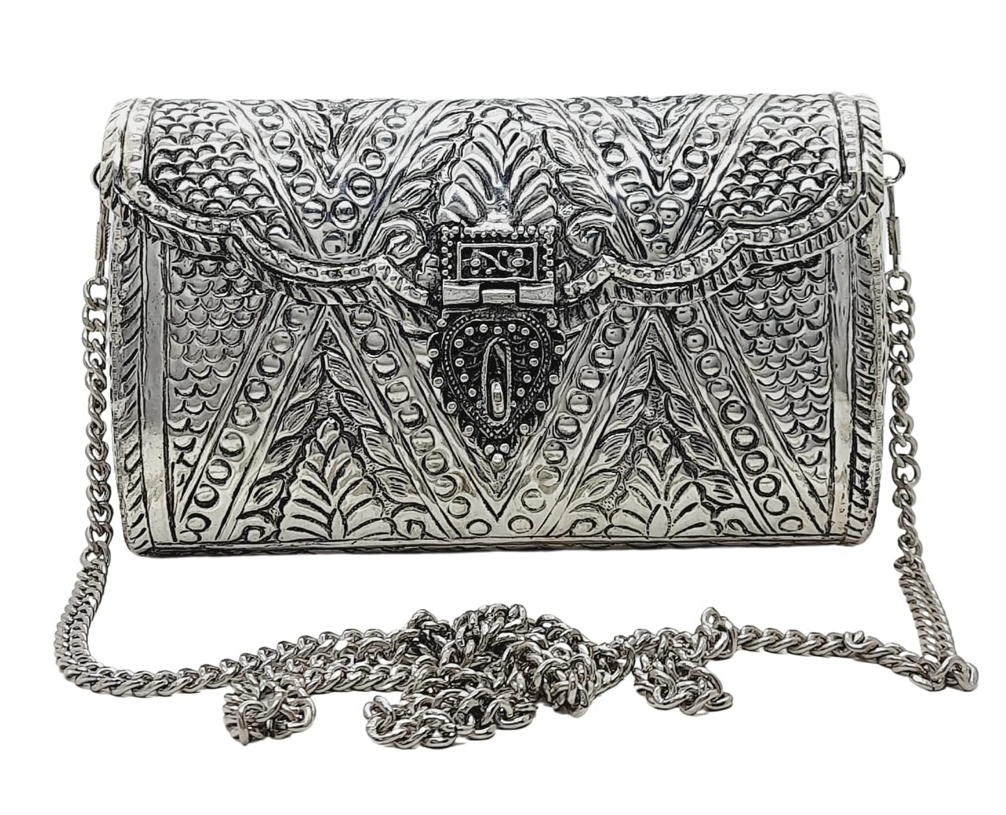 Trend Overseas Women Bridal Metal clutches Ethnic Handmade Brass Purse Metal party Bag Antique Hand Carving Purse