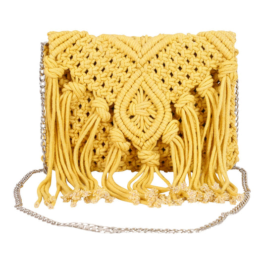 Trend Overseas Handwoven Crochet Macrame Bag Cotton Rope Handbag - Lightweight, Adjustable and Detachable Strap, Perfect for Teenagers and Kids