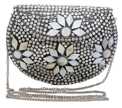 Trend Overseas Silver metal Beaded Ethnic purse Girls Bridal Bag cross body bag for women/Girl party clutch Metal clutches Vintage Brass