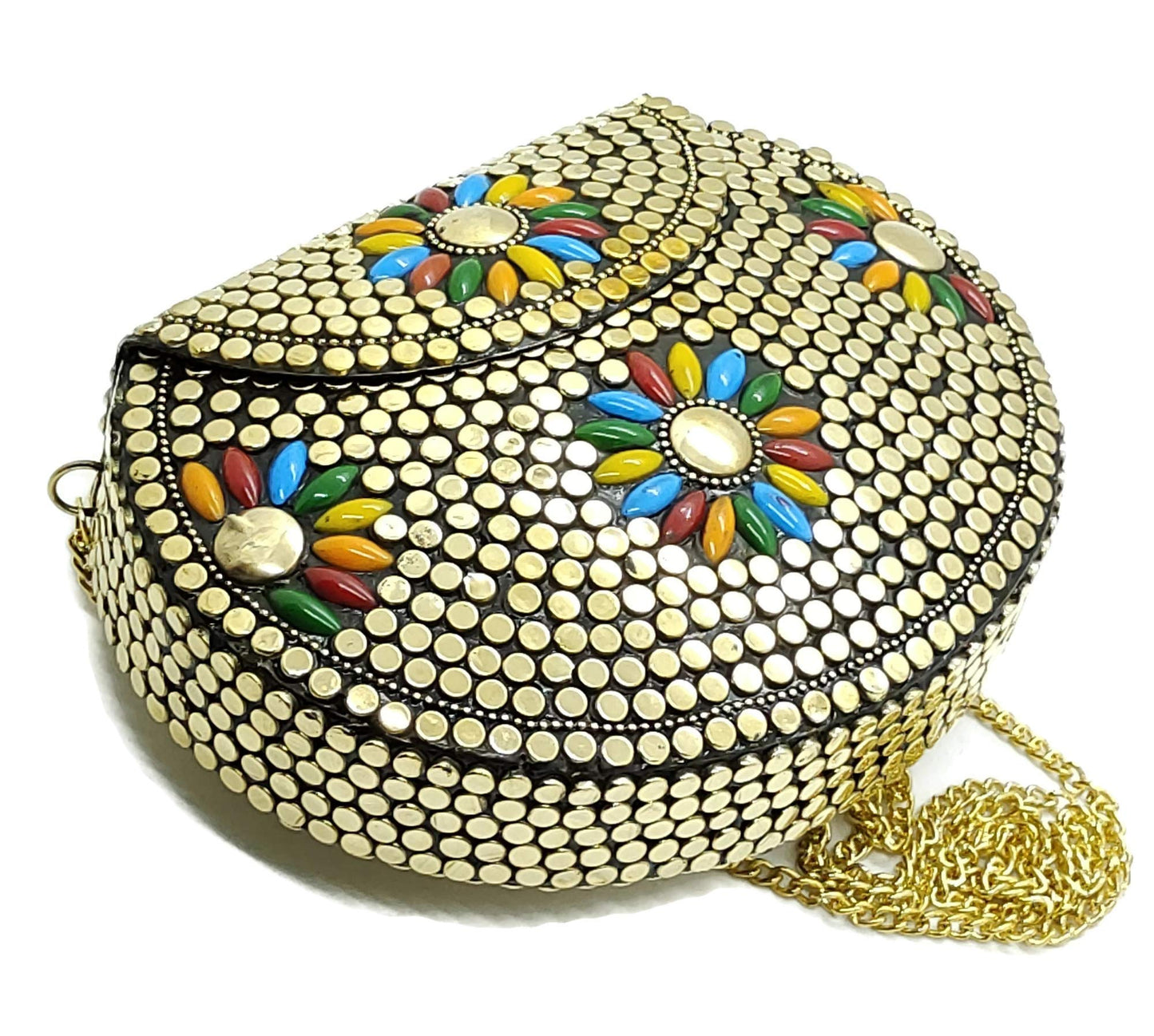 Trend Overseas Brass Beaded Golden purse Girls Bridal Bag Golden cross body bag for women/Girl party clutch