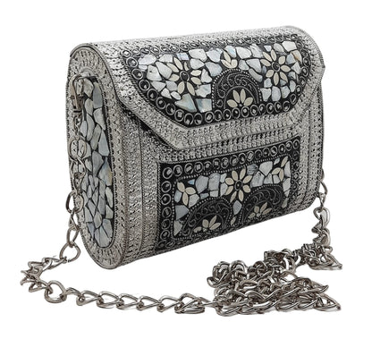 Trend Overseas Antique Indian Handmade Square mosaic metal bag Women/Girls Bridal metal clutch party sling bag