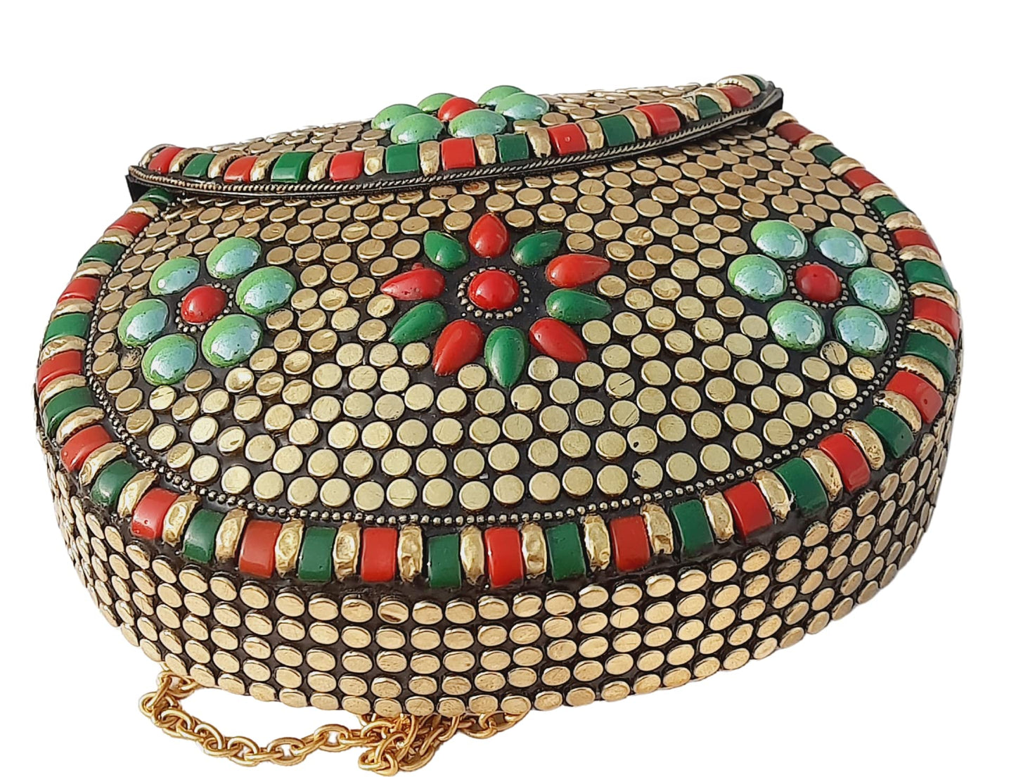 Trend Overseas Multicolor Acrylic Stone Golden metal Bead Clutch Girls Bridal Bag for women/Girl party clutch