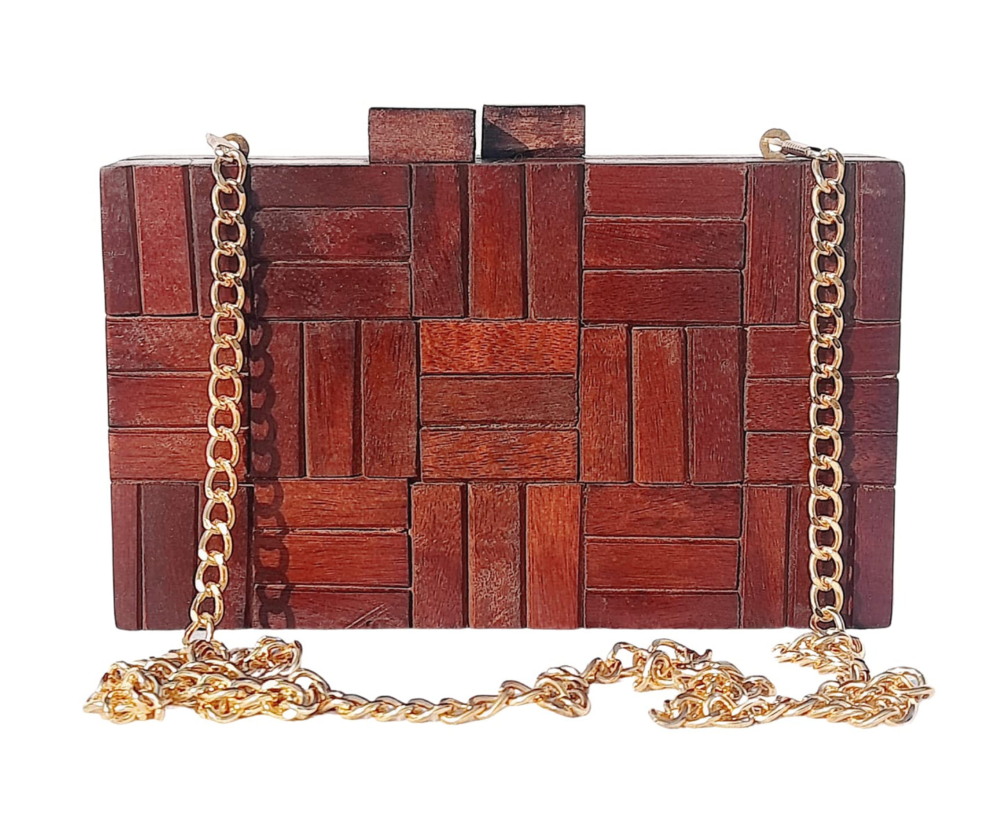 Trend Overseas Wooden Clutch Purse Bridal Clutch Handmade Brown Wooden Clutch cum Sling Bag