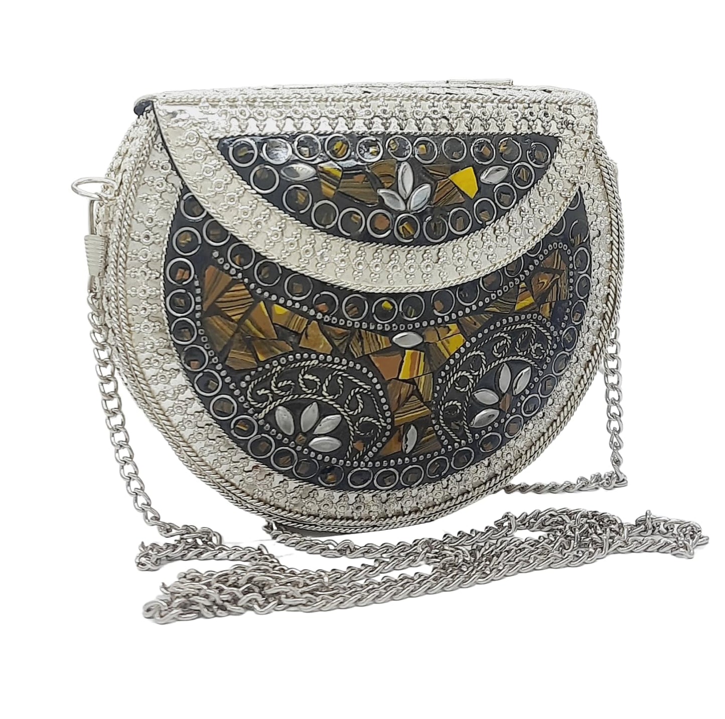 Trend Overseas Silver Small Size Metal Bag Coin Purse Ethnic Bridal kids Bag party clutch