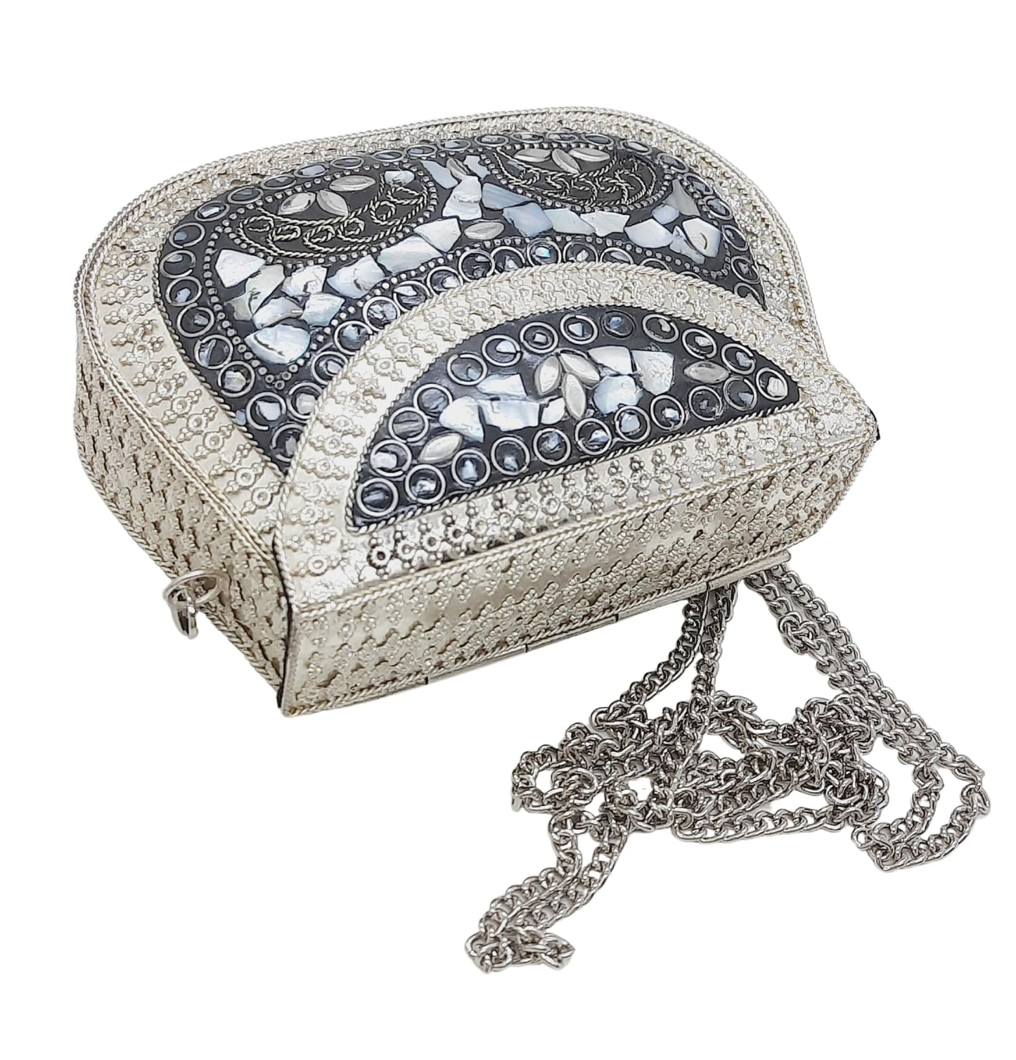 Trend Overseas Silver Small Size Metal Bag Coin Purse Ethnic Bridal kids Bag party clutch