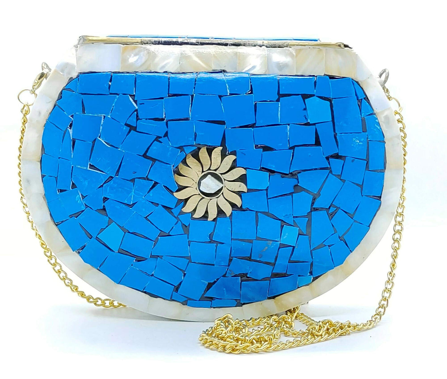 Trend Overseas Antique Indian art Handmade Nacre Stone mosaic metal bag Women/Girls Bridal