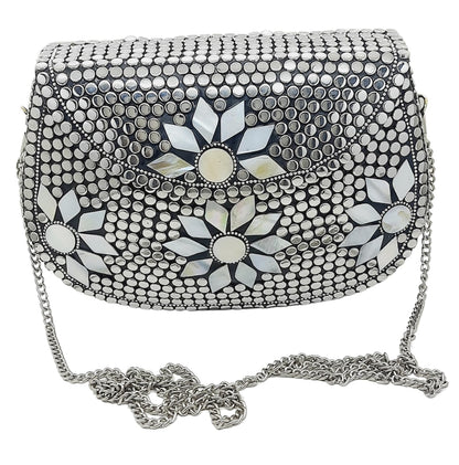 Trend Overseas Silver Metal Beads Ethnic purse Bridal Bag party clutch Metal clutches