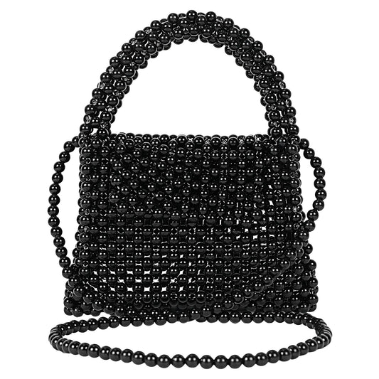 Trend Overseas Handmade Black Pearl Beaded Shoulder Bag for Women/Kids | Small Size Tote Bag | Luxury Black Pearl Bag | Fashionable and Elegant |