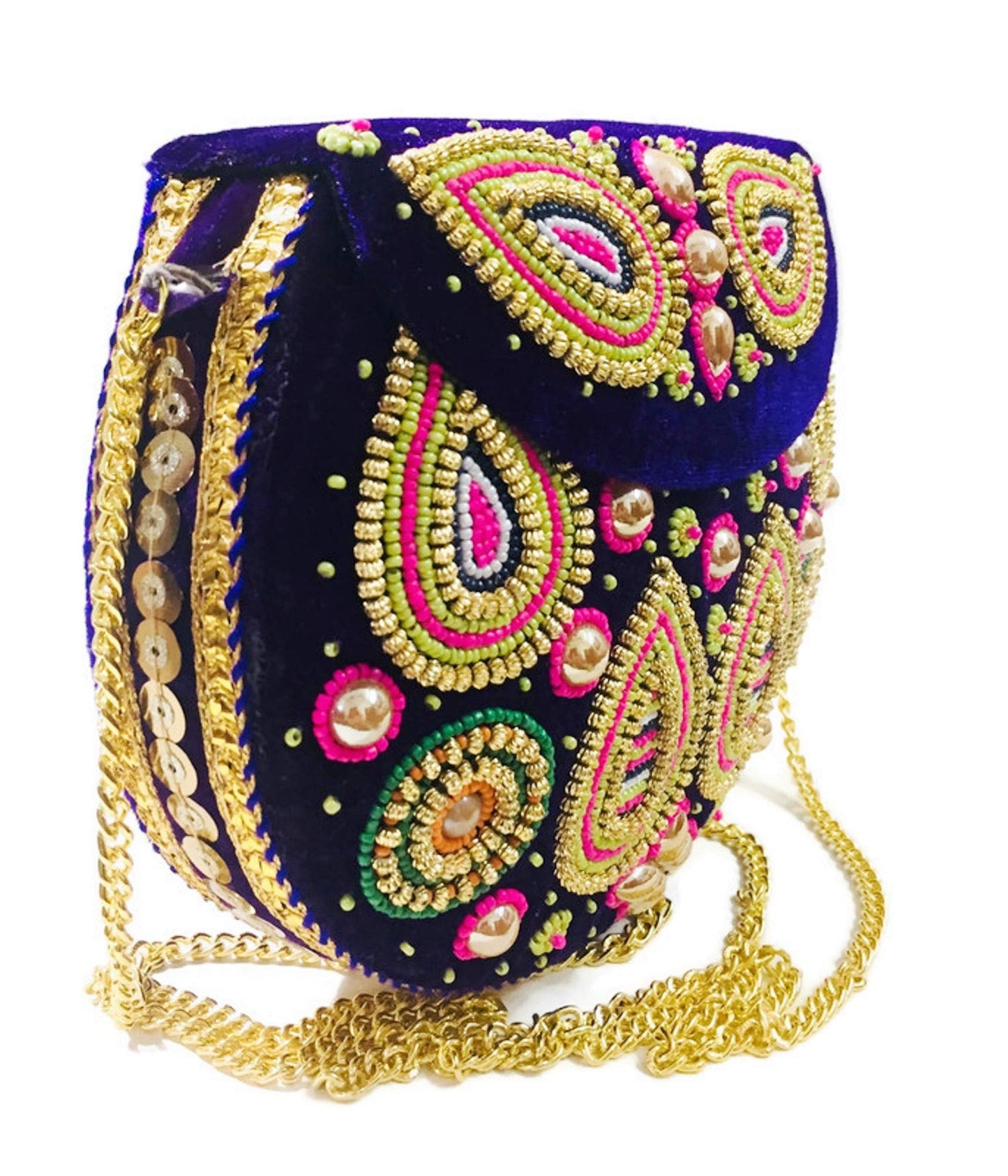 Trend Overseas Velvet Embroidery Beaded Ethnic purse Girls Bridal Bag cross body party Metal bag