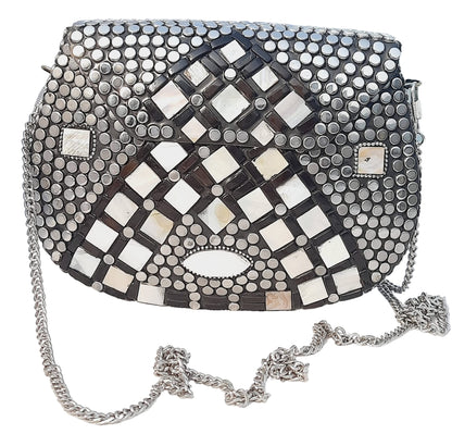 Trend Overseas Silver metal Beaded Ethnic purse Girls Bridal Bag cross body bag for women/Girl party clutch Metal clutches Vintage Brass