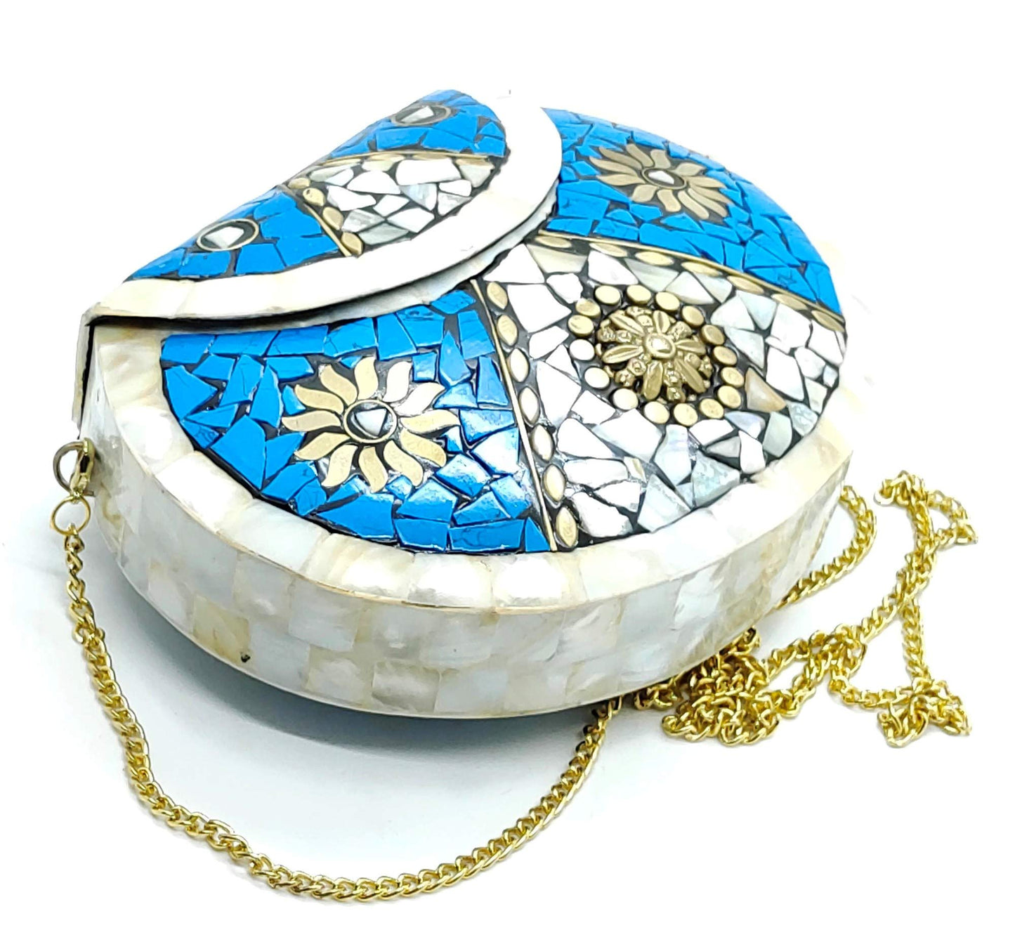 Trend Overseas Antique Indian art Handmade Nacre Stone mosaic metal bag Women/Girls Bridal