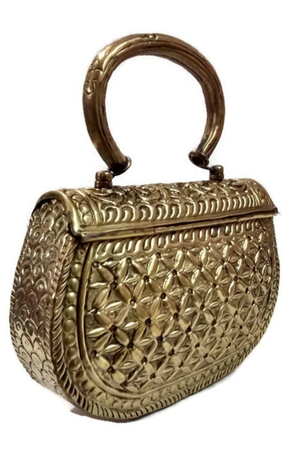 Trend Overseas Women's Vintage Handmade Brass Metal Hand Carving Clutches Handbag For Party