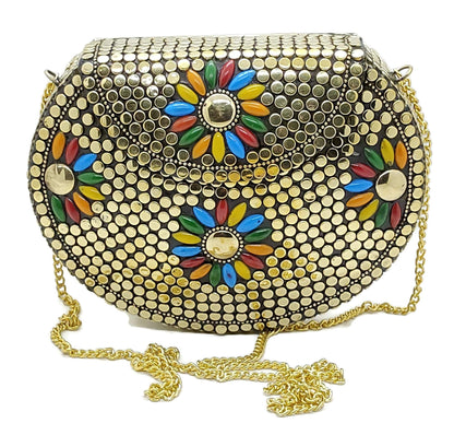 Trend Overseas Brass Beaded Golden purse Girls Bridal Bag Golden cross body bag for women/Girl party clutch