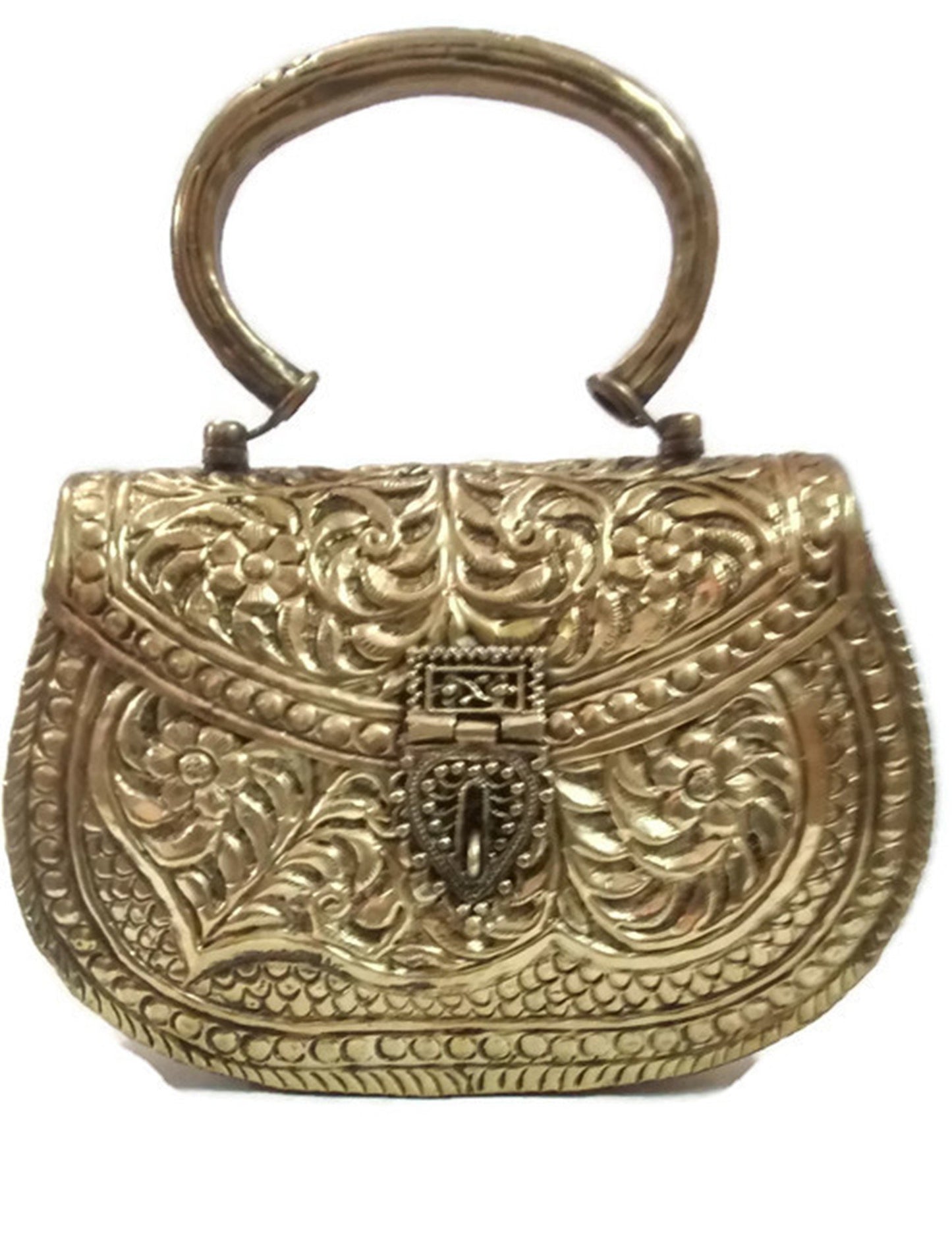 Trend Overseas Women's Vintage Handmade Brass Metal Hand Carving Clutches Handbag For Party