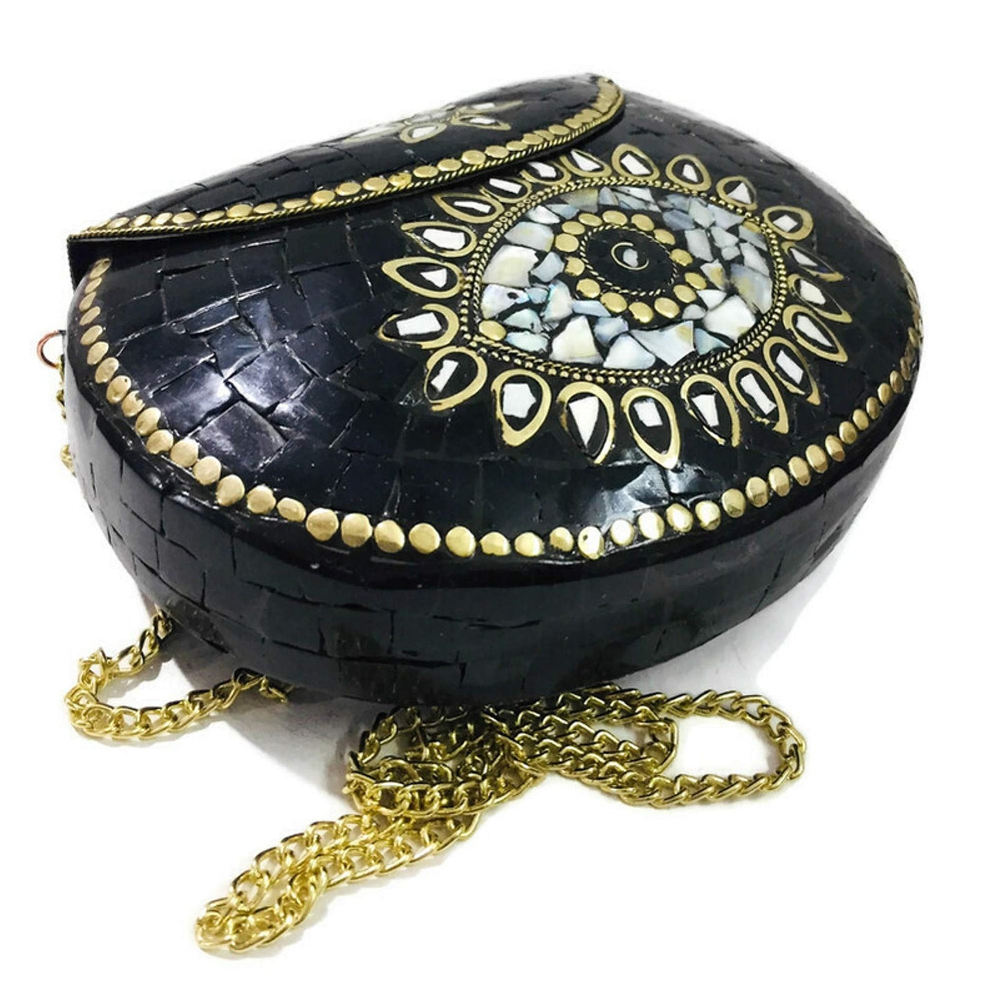 Trend Overseas Turquoise stone mosaic metal bag antique ethnic bridal clutch Indian purse party clutch women bag