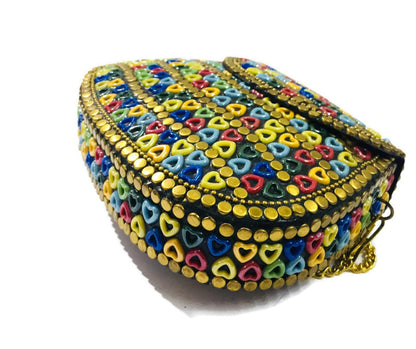 Trend Overseas Multicolor Resin heart bag Women/Girls Bridal clutch party sling bag mosaic metal bag antique ethnic clutch Indian purse party clutch