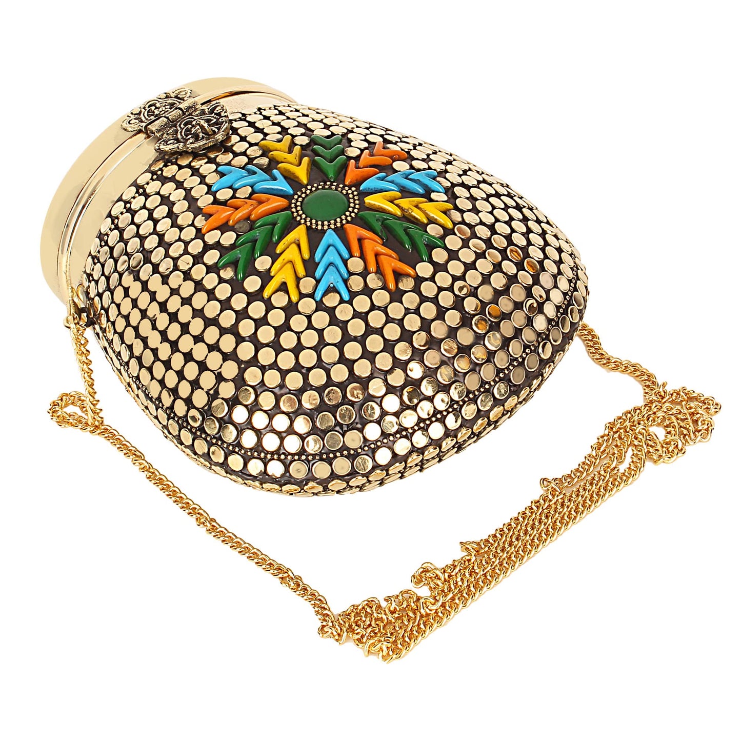 Trend Overseas Metal Potli Clutch Beaded Ethnic clutch Girls Bridal Bag cross body bag for women/Girl party clutch Metal clutches Vintage