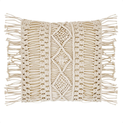 Trend Overseas 2 Piece Set Handwoven Macrame Pillowcase Ivory Cotton Off-White Cushion Cover Sofa Decor