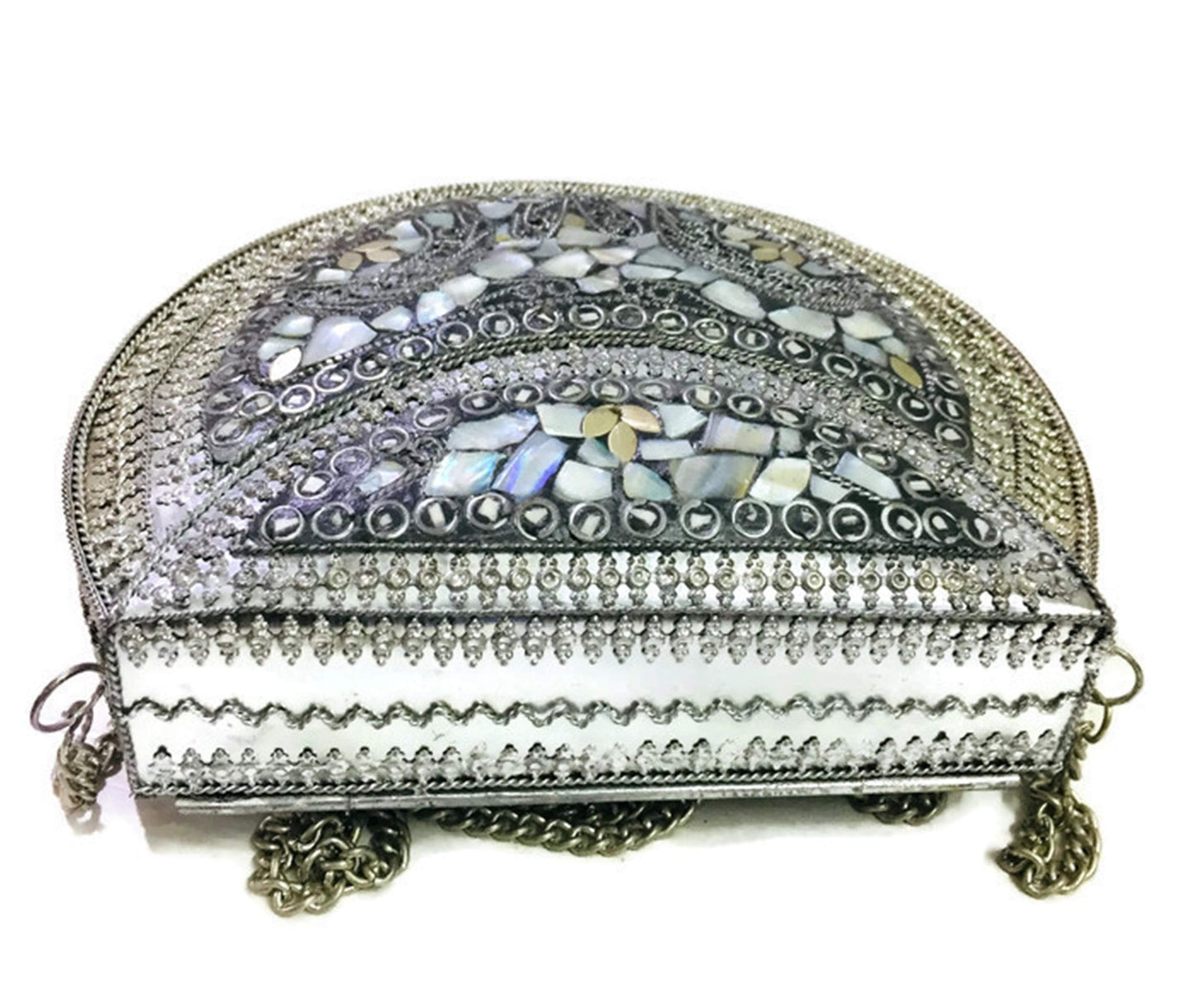 Trend Overseas silver shell nacre stone bag ethnic clutch indian antique purse mosaic bag metal bag girls gift