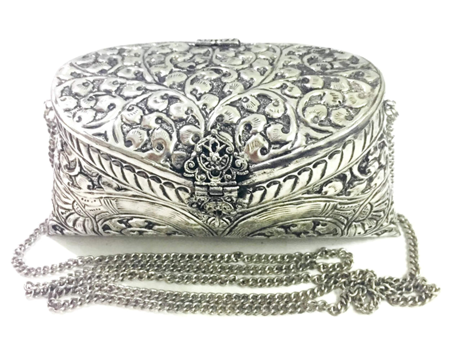 Trend Overseas Silver Vintage Brass antique Ethnic clutch Handmade Women metal clutch Bag Party bag