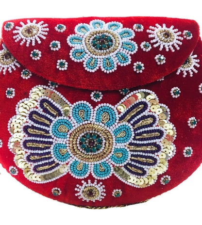 Trend Overseas Velvet Embroidery Beaded Ethnic purse Girls Bridal Bag cross body party Metal bag