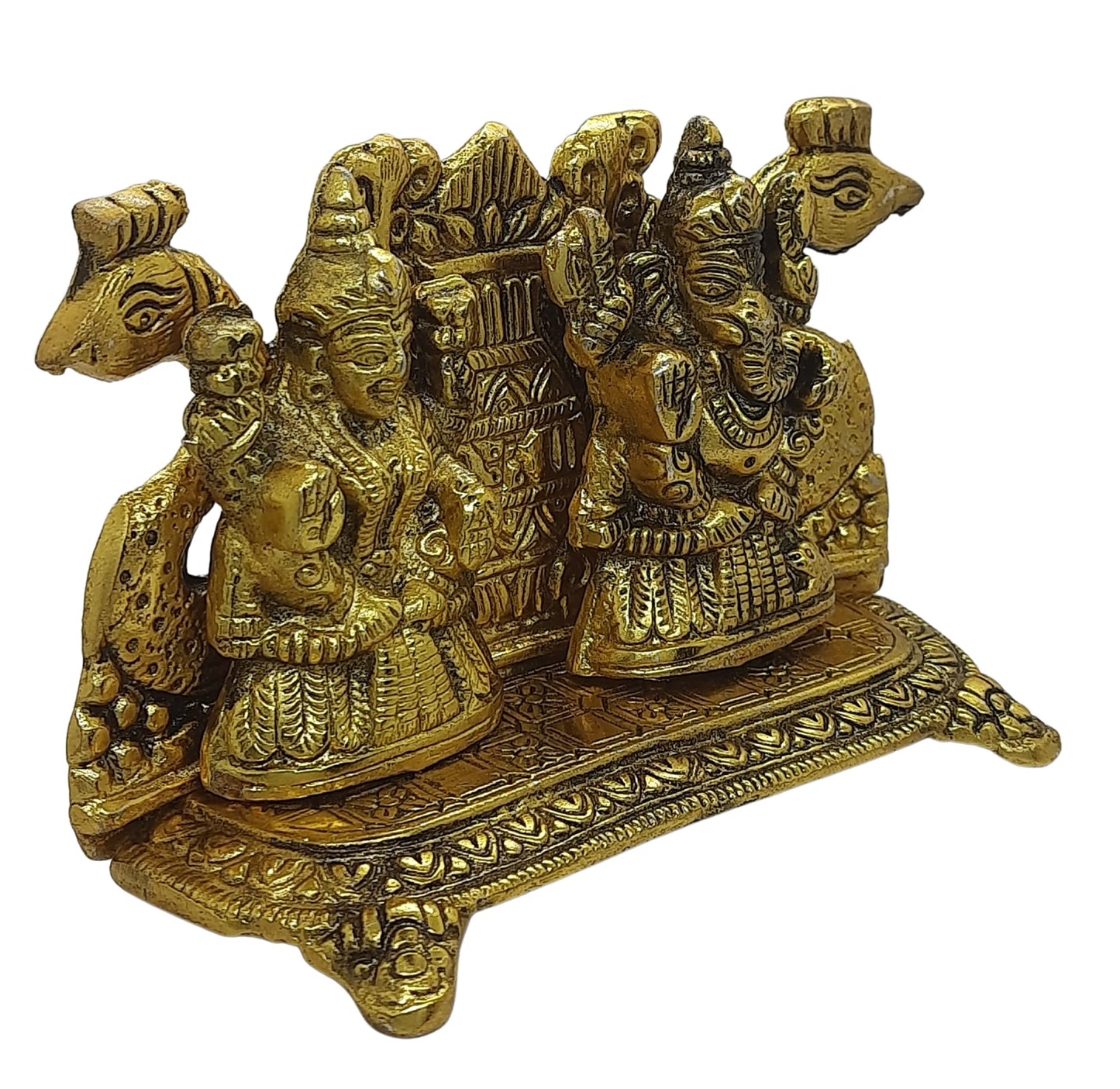 Trend Overseas Antique Golden Metal Laxmi Ganesh Murti Idol Metal Lakshmi Ganesha Showpiece Statue for Diwali Puja Homedecor