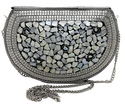 Trend Overseas Silver Girls' Women Messenger Bag Metal Clutch Bridal Bag Antique Purse