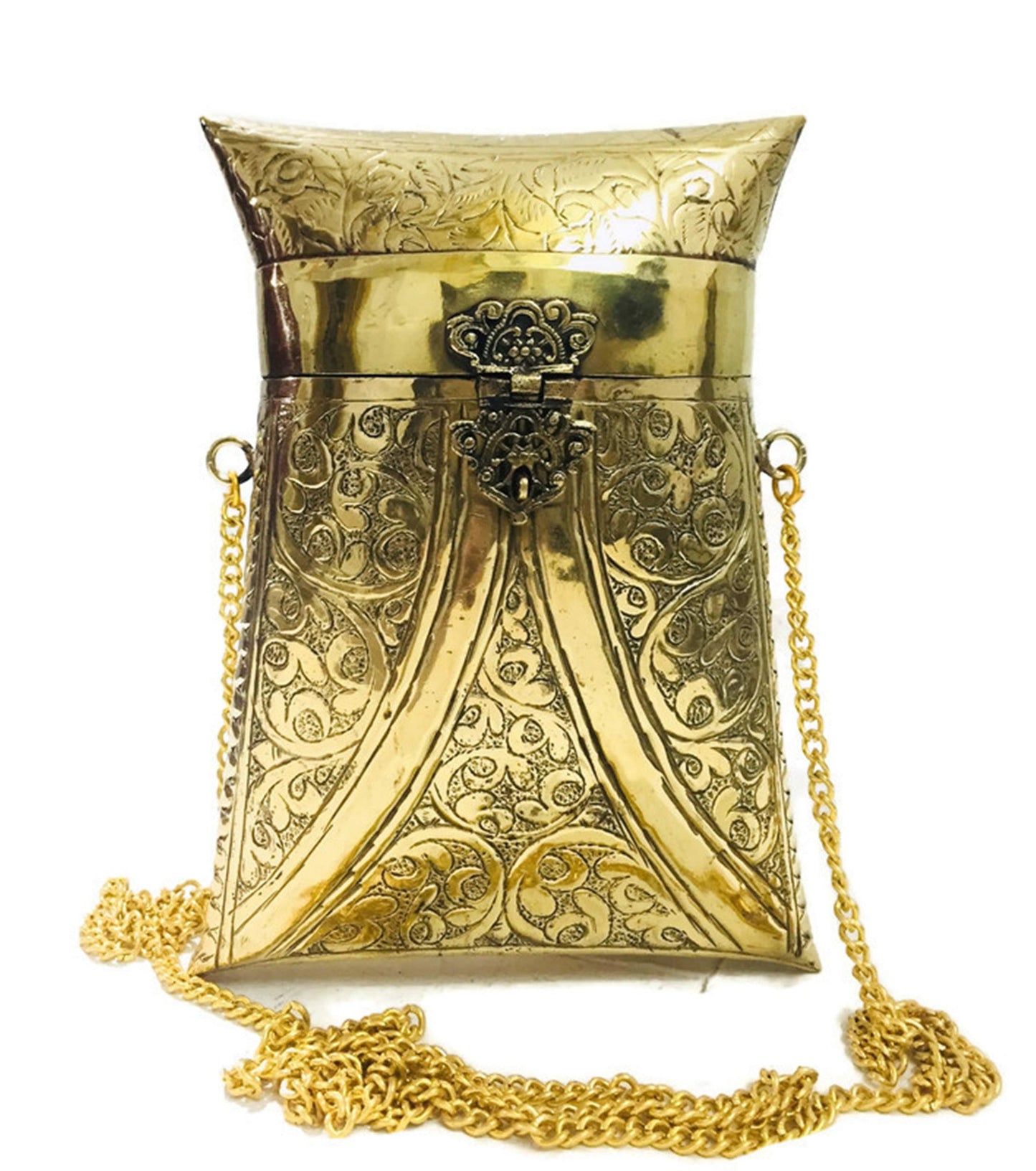 Trend Overseas Golden side bag Indian Vintage Brass Purse antique Ethnic clutch Handmade Women metal clutch Bag Party bag