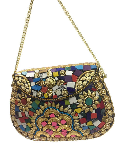 Trend Overseas multi-color WOMEN girl party bag Golden metal clutch bag metal mosaic clutch Wallet purse Wedding Box