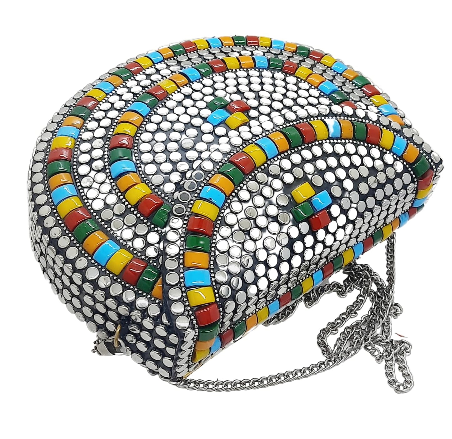 Trend Overseas Silver metal Beaded Ethnic purse Girls Bridal Bag cross body bag for women/Girl party clutch Metal clutches Vintage Brass