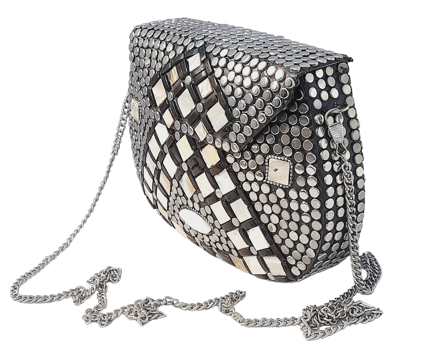 Trend Overseas Silver metal Beaded Ethnic purse Girls Bridal Bag cross body bag for women/Girl party clutch Metal clutches Vintage Brass