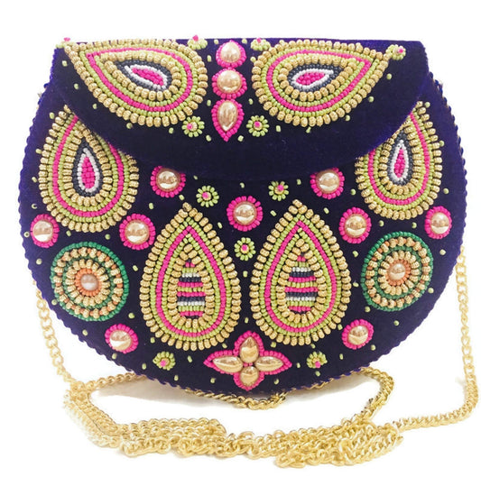 Trend Overseas Velvet Embroidery Beaded Ethnic purse Girls Bridal Bag cross body party Metal bag